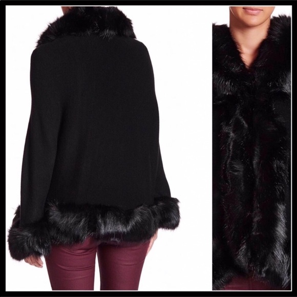 LUXE FAUX FUR CAPE PONCHO BLANKET WRAP COAT - Picture 7 of 8